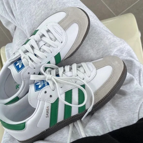adidas gazelle silver green womens Adidas Women's Samba OG 'Pony' Core Black / Green / Cream White Low Top  Sneakers